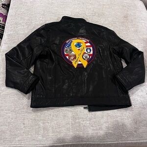 Boston Harbour New Zealand Lambskin Black Leather Jacket "Defending our Freedom"